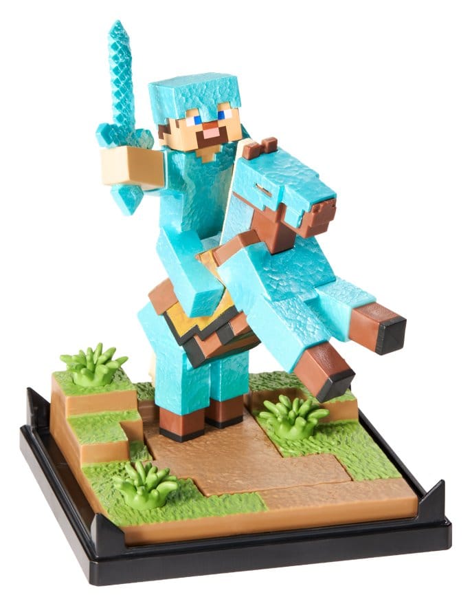 Minecraft Figura Diorama Diamond Armor Steve y Caballo 18 cm