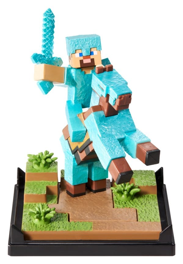 Minecraft Figura Diorama Diamond Armor Steve y Caballo 18 cm