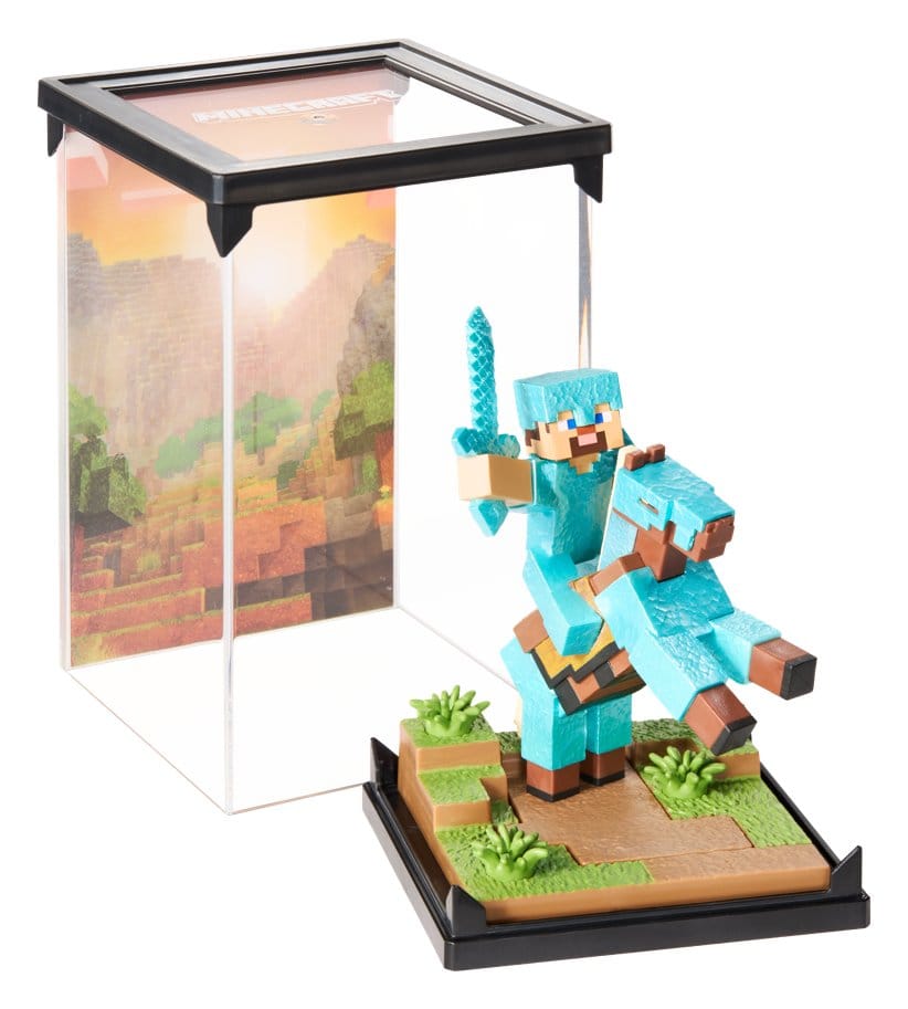 Minecraft Figura Diorama Diamond Armor Steve y Caballo 18 cm