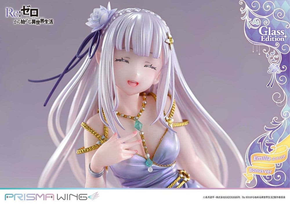 Re:Zero Prisma Wing Estatua 1/7 Emilia Glass Edition Bonus Version 29 cm