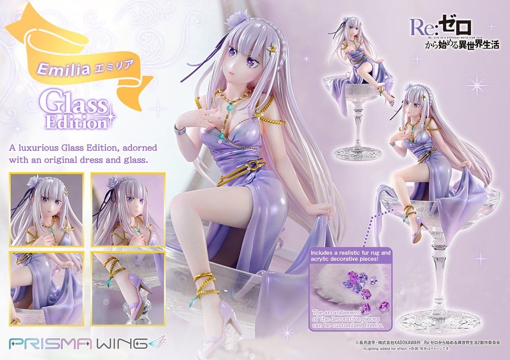 Re:Zero Prisma Wing Estatua 1/7 Emilia Glass Edition Bonus Version 29 cm