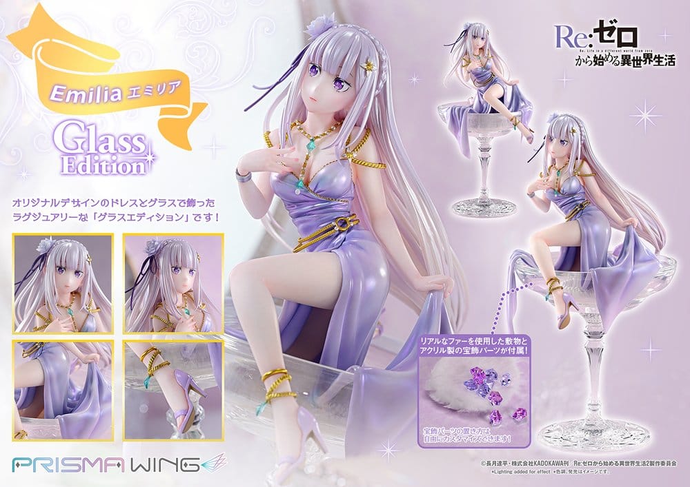 Re:Zero Prisma Wing Estatua 1/7 Emilia Glass Edition Bonus Version 29 cm