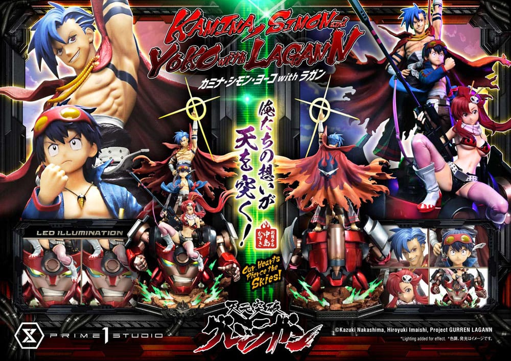 Gurren Lagann Estátua Ultimate Premium Masterline Series 1/4 Kamina, Simon & Yoko com Lagann Deluxe Bonus Version 97 cm