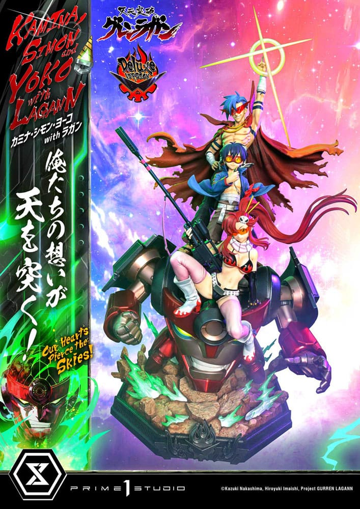 Gurren Lagann Estátua Ultimate Premium Masterline Series 1/4 Kamina, Simon & Yoko com Lagann Deluxe Bonus Version 97 cm