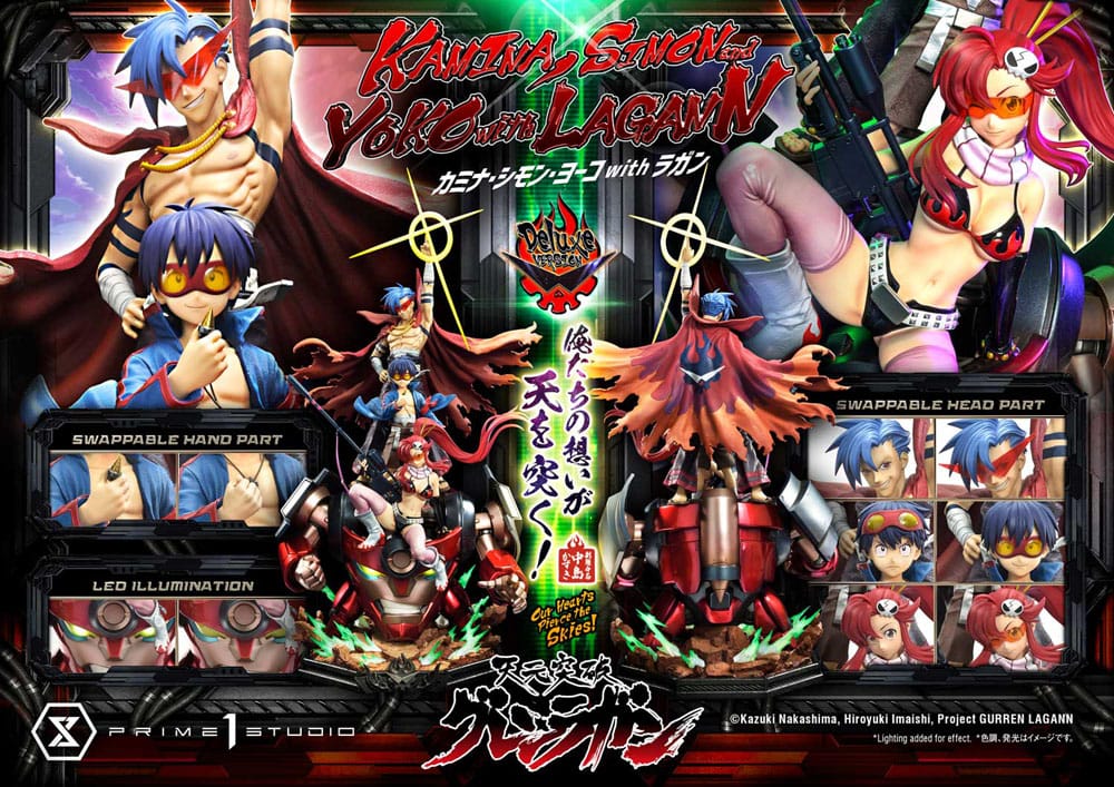 Gurren Lagann Estátua Ultimate Premium Masterline Series 1/4 Kamina, Simon & Yoko com Lagann Deluxe Bonus Version 97 cm