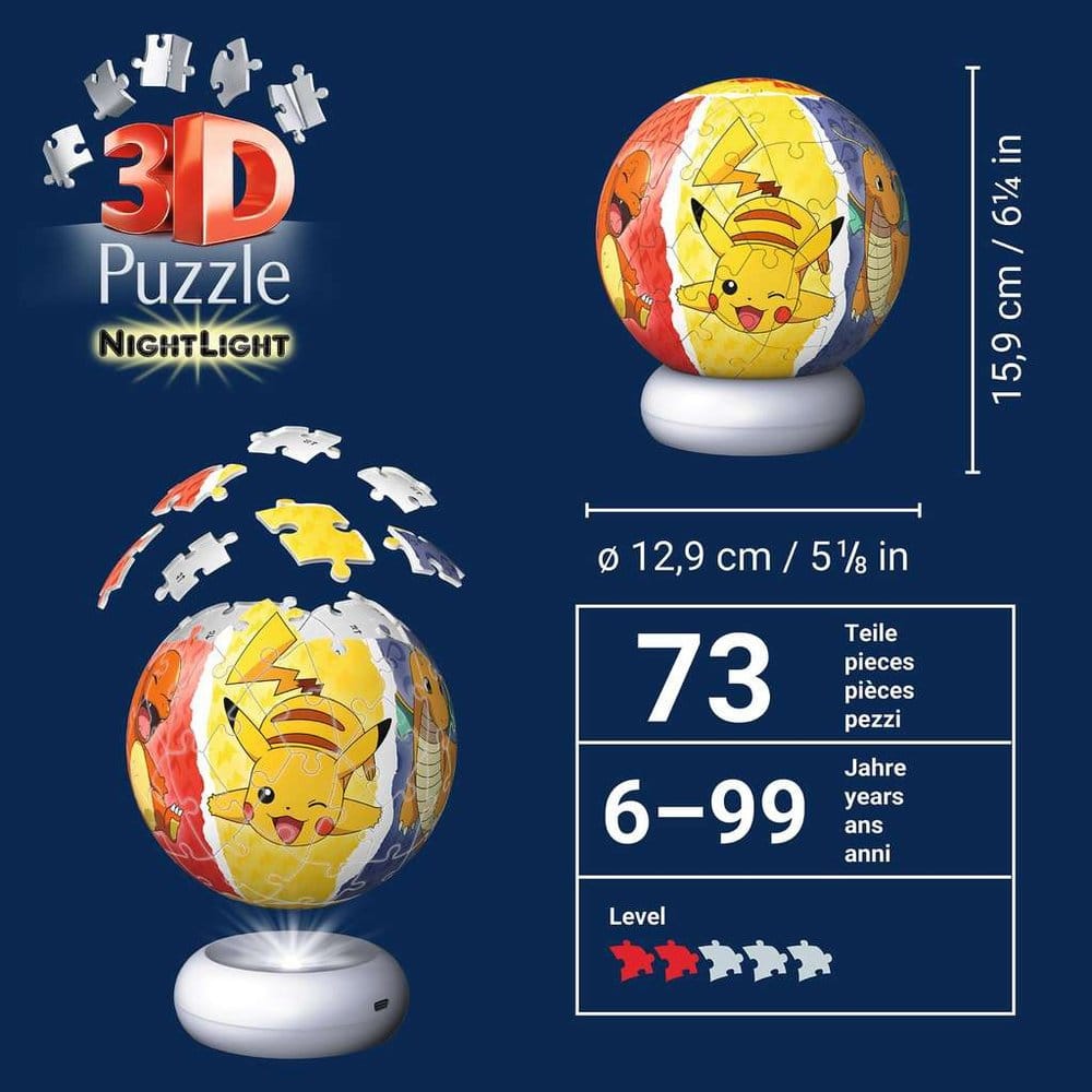 Pokémon Puzzle Ball 3D Luz Noturna (73 Peças)