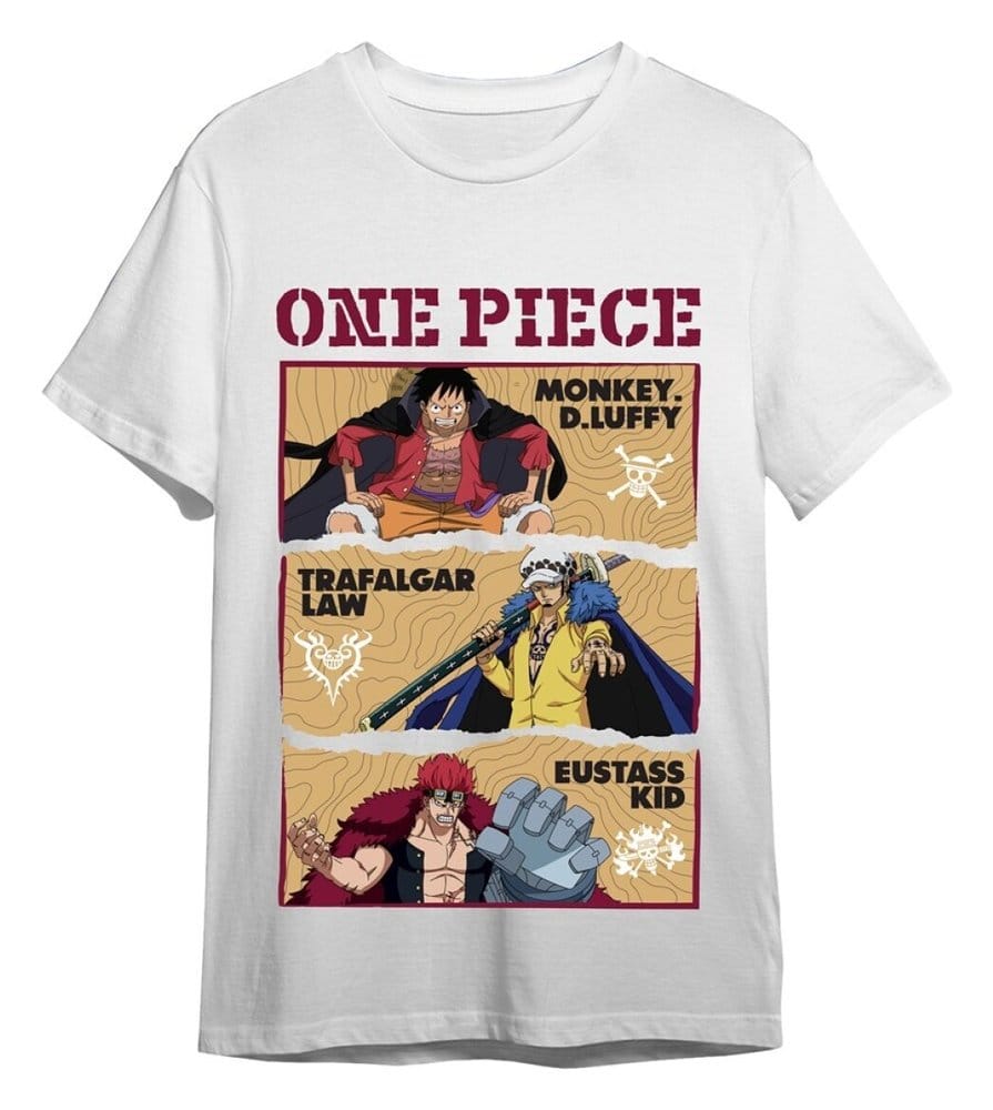 One Piece Camiseta Luffy/Trafalgar/Eustass Blanco Talla XXL