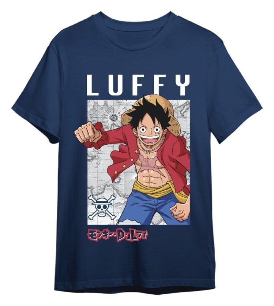 One Piece Camiseta Monkey D. Luffy Mapa Denim Talla XXL