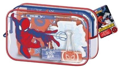 Homem-Aranha Conjunto de Papelaria com Estojo de Rede, Vermelho, Branco e Azul Expositor (6) Frikytopia