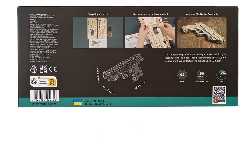 Ugears Puzzle de madera 3D Wolf-01 Pistola
