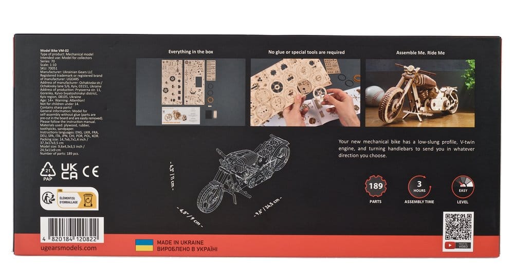 Ugears Puzzle de madera 3D Motocicleta VM-02