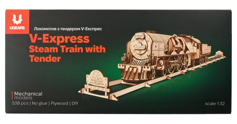 Ugears Puzzle de madera 3D Locomotora de vapor V-Express con ténder
