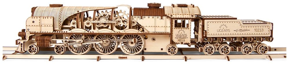 Ugears Puzzle de madera 3D Locomotora de vapor V-Express con ténder