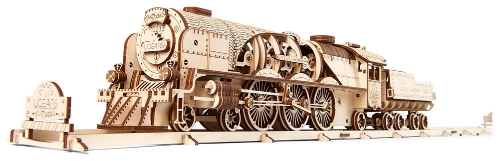 Ugears Puzzle de madera 3D Locomotora de vapor V-Express con ténder