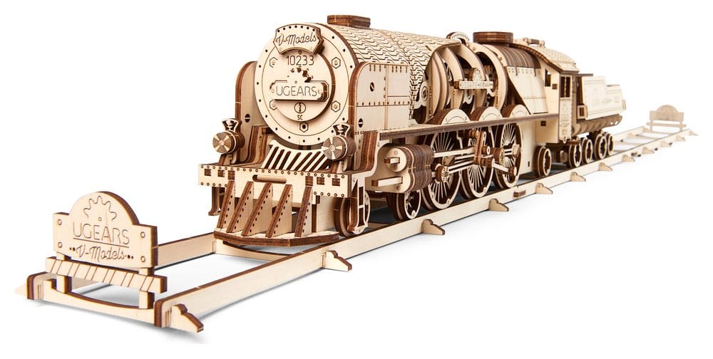 Ugears Puzzle de madera 3D Locomotora de vapor V-Express con ténder