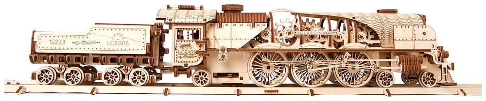 Ugears Puzzle de madera 3D Locomotora de vapor V-Express con ténder