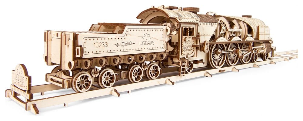 Ugears Puzzle de madera 3D Locomotora de vapor V-Express con ténder