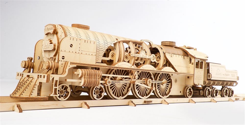 Ugears Puzzle de madera 3D Locomotora de vapor V-Express con ténder