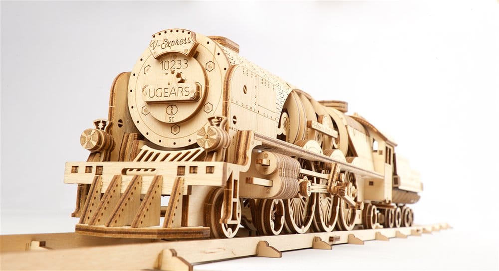 Ugears Puzzle de madera 3D Locomotora de vapor V-Express con ténder