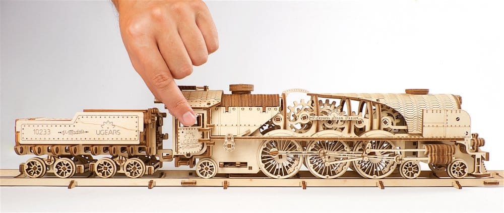 Ugears Puzzle de madera 3D Locomotora de vapor V-Express con ténder