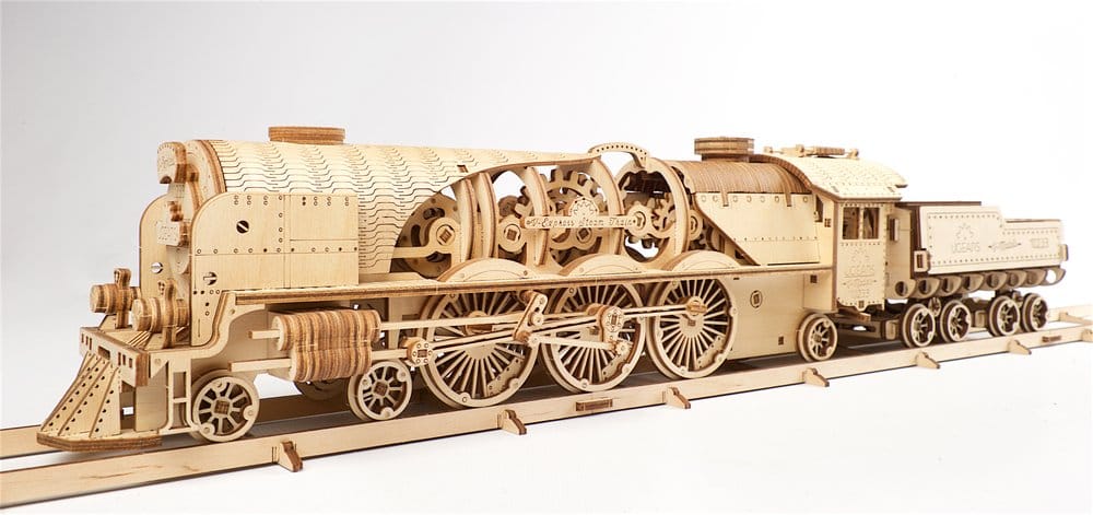 Ugears Puzzle de madera 3D Locomotora de vapor V-Express con ténder
