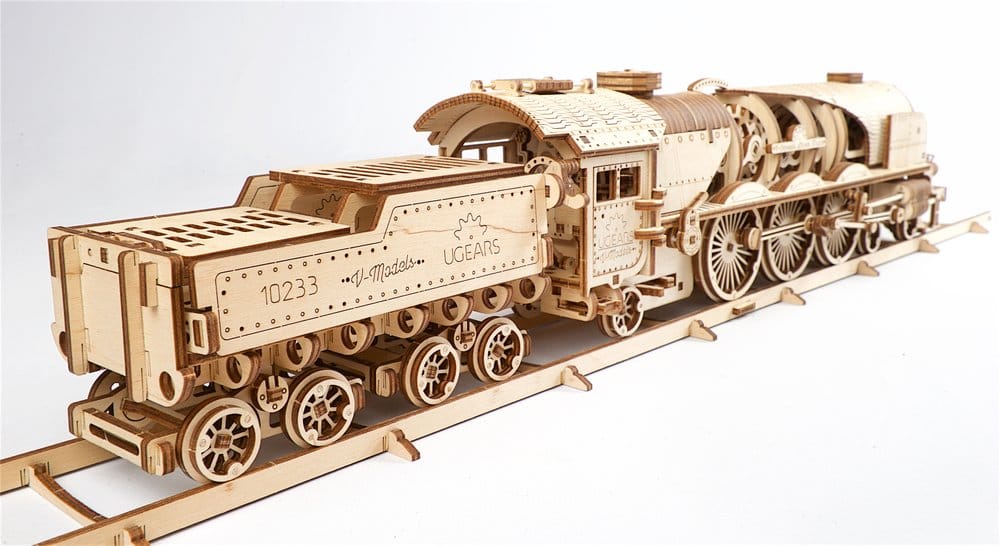 Ugears Puzzle de madera 3D Locomotora de vapor V-Express con ténder