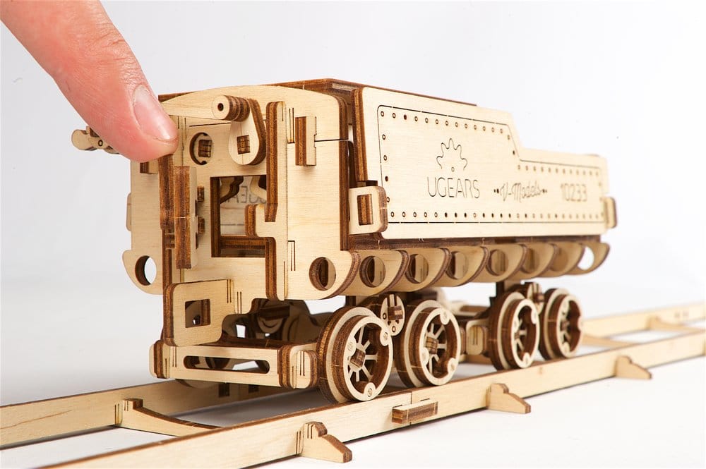 Ugears Puzzle de madera 3D Locomotora de vapor V-Express con ténder