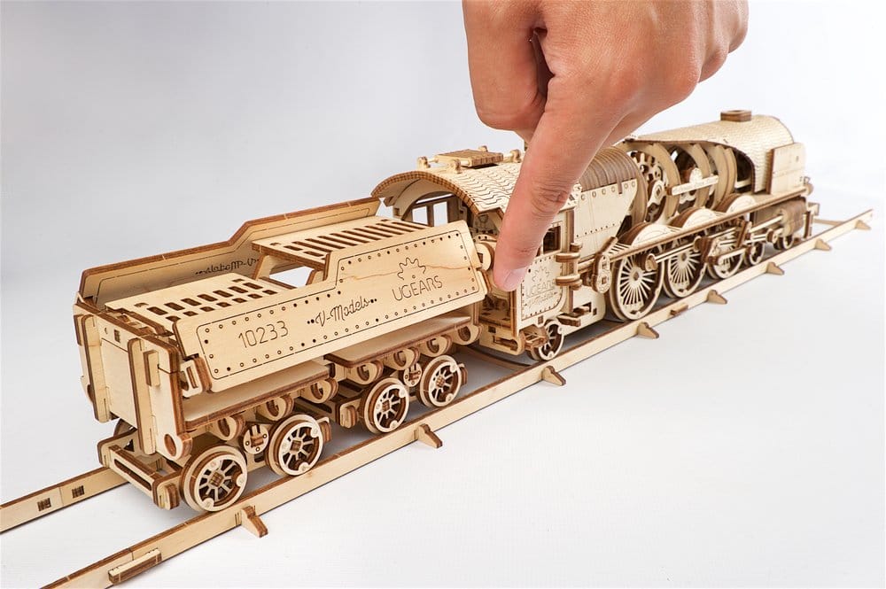 Ugears Puzzle de madera 3D Locomotora de vapor V-Express con ténder
