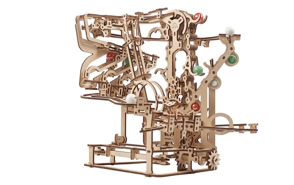 Ugears Puzzle de madera 3D Carrera de Canicas con Elevador de Cadena