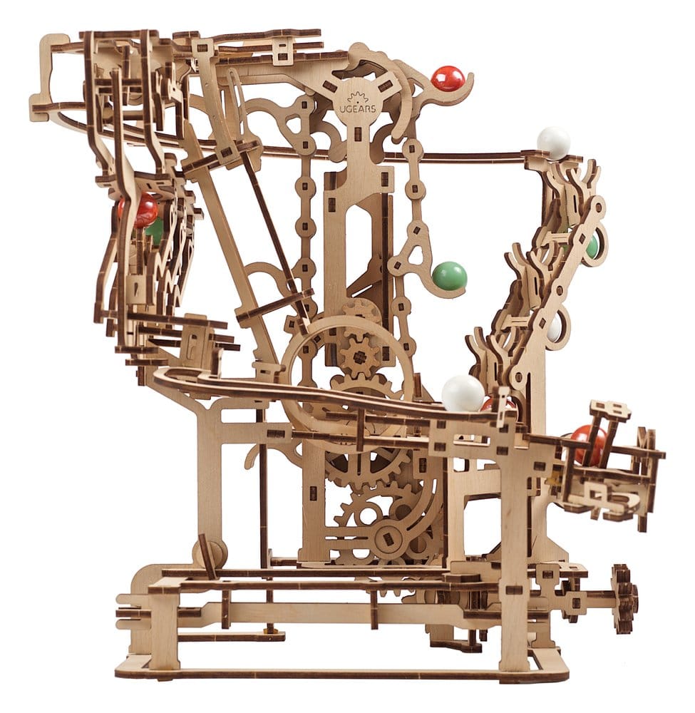 Ugears Puzzle de madera 3D Carrera de Canicas con Elevador de Cadena