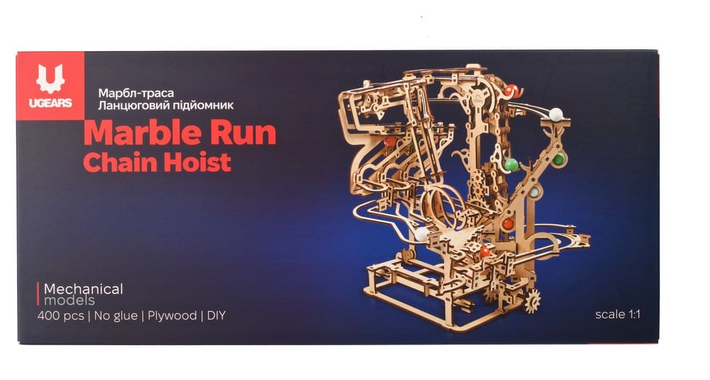 Ugears Puzzle de madera 3D Carrera de Canicas con Elevador de Cadena