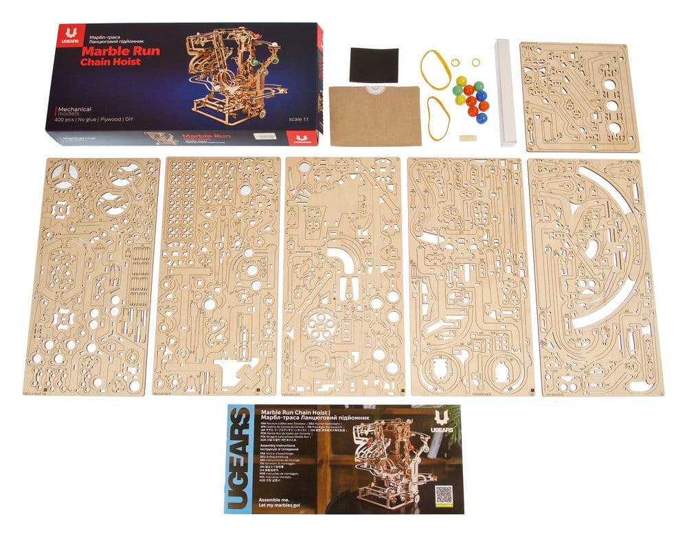 Ugears Puzzle de madera 3D Carrera de Canicas con Elevador de Cadena