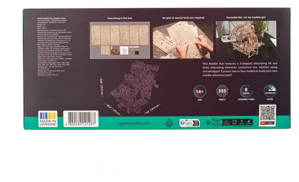 Ugears Puzzle de madera 3D Carrera de Canicas Escalonada