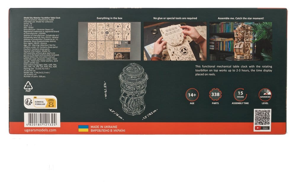 Ugears Puzzle de madera 3D Reloj Tourbillon de Sobremesa Astrónomo