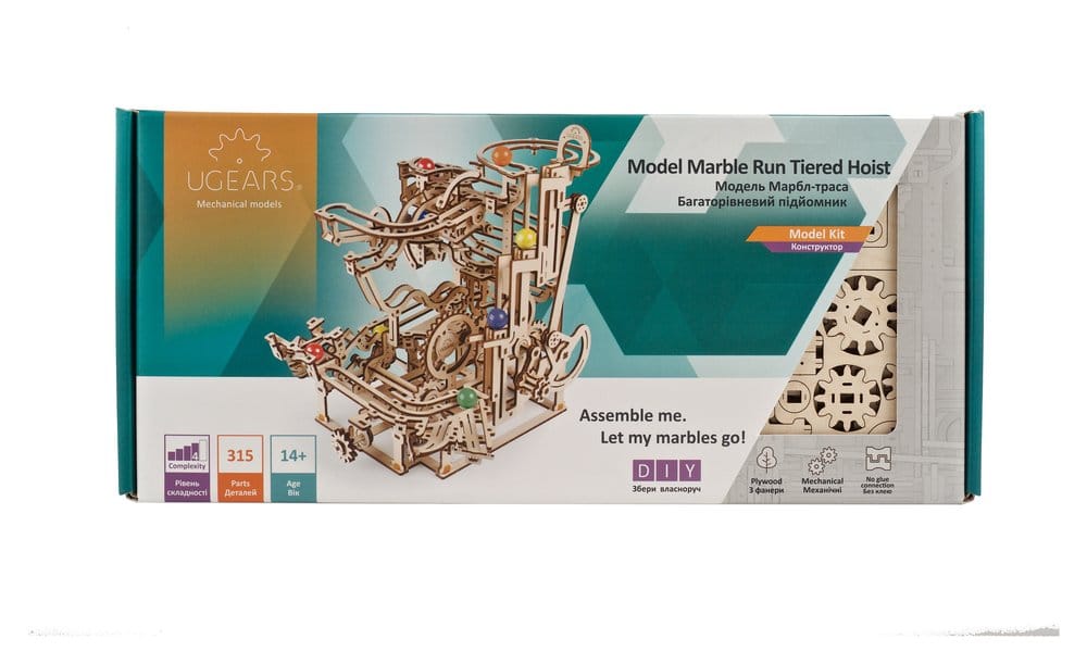 Ugears Puzzle de madera 3D Carrera de Canicas con Elevador por Peldaños