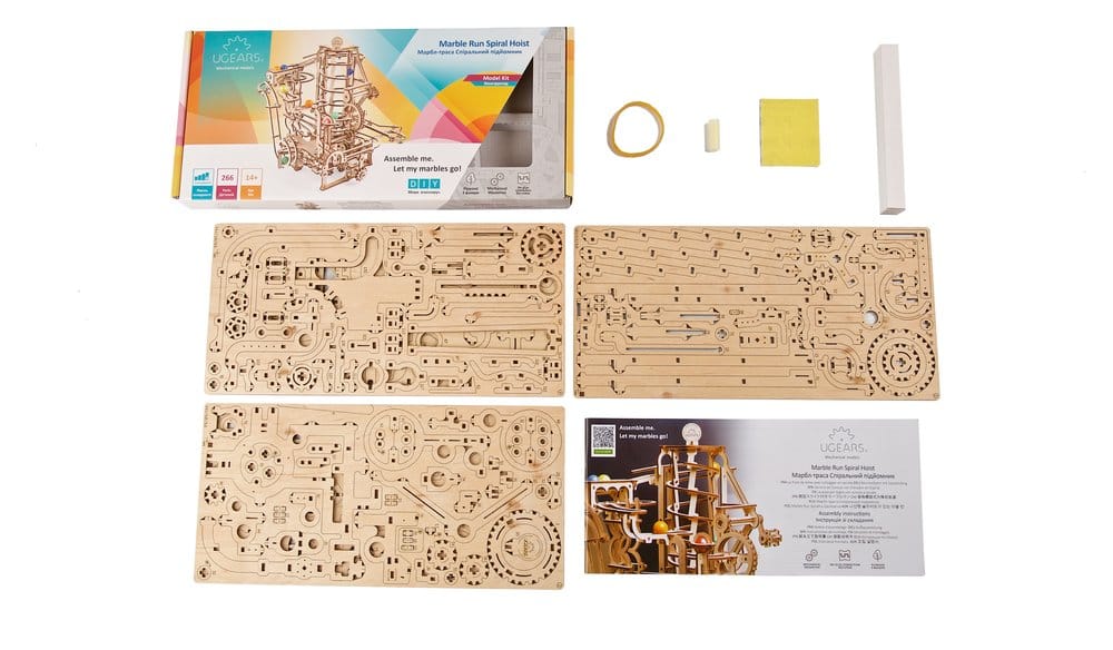 Ugears Puzzle de madera 3D Carrera de Canicas con Elevador en Espiral
