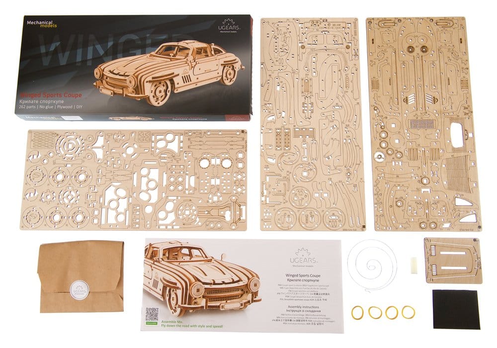 Ugears Puzzle de madera 3D Cupé Deportivo con Puertas de Ala de Gaviota