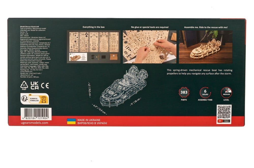 Ugears Puzzle de madera 3D Aerodeslizador de Rescate