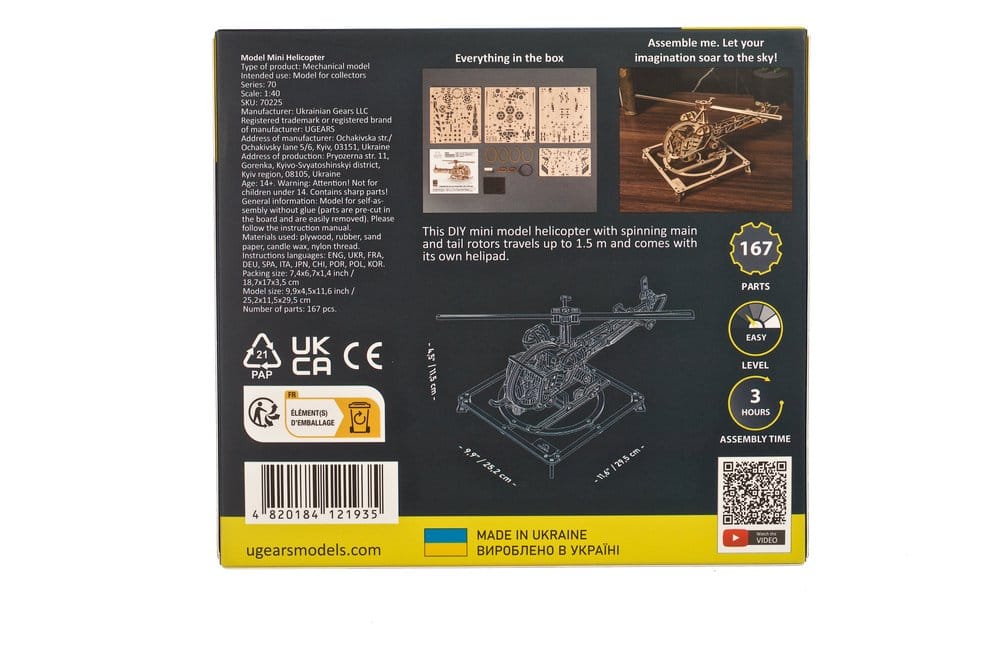 Ugears Puzzle de madera 3D Mini Helicóptero