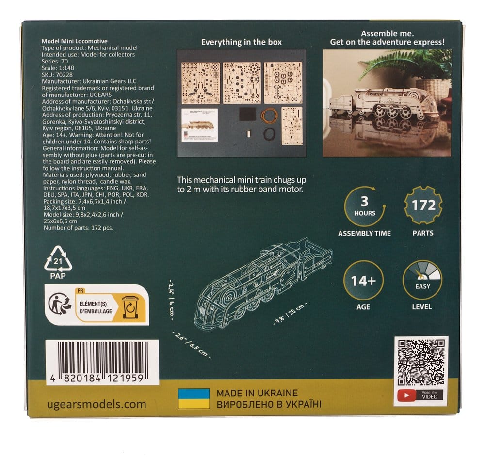 Ugears Puzzle de madera 3D Mini Locomotora