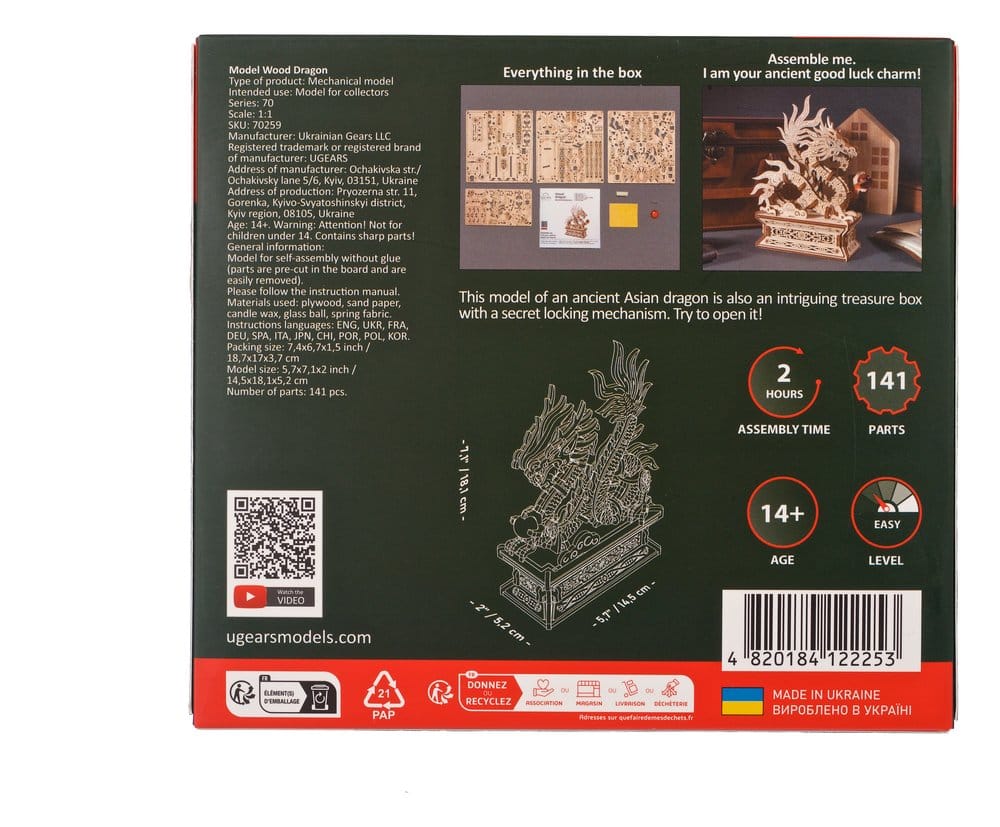 Ugears Puzzle de madera 3D Dragón de madera
