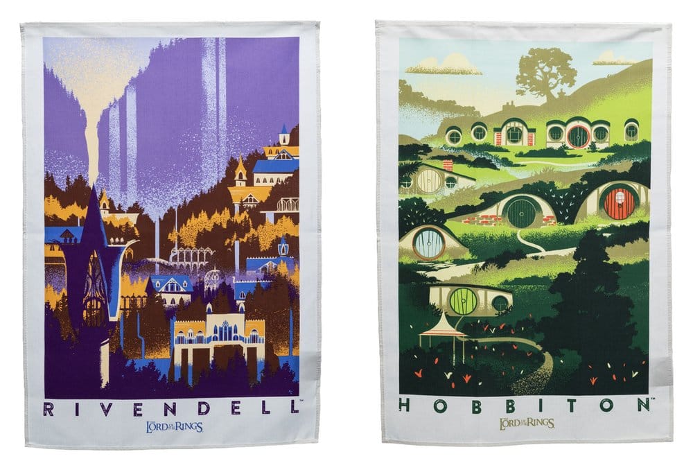 El Señor de los Anillos juego de 2 Paños de cocina Rivendell & Hobbiton 70 cm Frikytopia