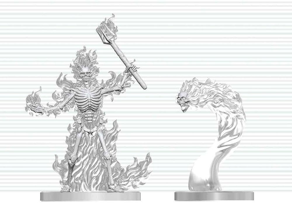 Dungeons & Dragons Nolzur's Marvelous Miniatures Miniatura sin pintar Esqueleto llameante & Cráneo llameante 14 cm Frikytopia