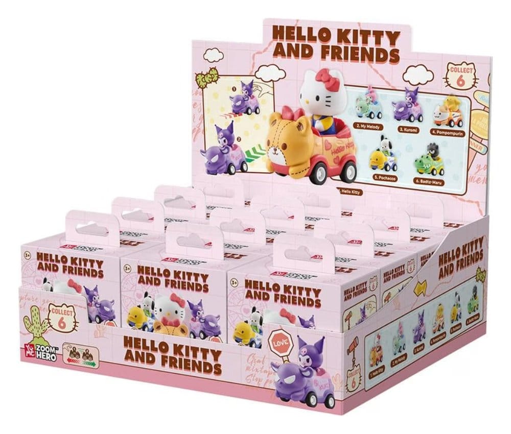 Sanrio Zoom Hero Vehículos de cuerda con Figuras Hello Kitty and Friends Series 1 Cajas Sorpresa Expositor (12)